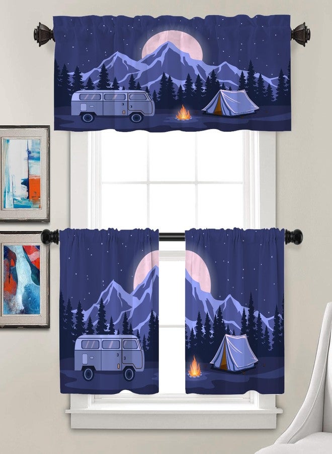Batmerry Dark Blue Psychedelic Adventure Camping Tier Curtains, Art Starry Night Window Treatment Short Kitchen Curtain Multilayer Polyester Blackout for Living Room/Bathroom, 2 Pack 26x24 inches - Image 2
